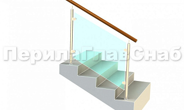 Ограждение с деревянным поручнем с зажимными стеклодержателями и стойками купить в Новосибирске