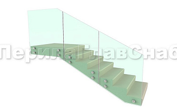 Ограждение для лестницы на несущем стекле с точечным креплением в торец для крыльца в Новосибирске. Готовые проекты ПерилаГлавСнаб