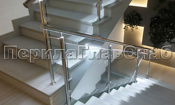Нержавеющие перила и ограждения со стеклом и подсветкой в Новосибирске. Готовые проекты ПерилаГлавСнаб