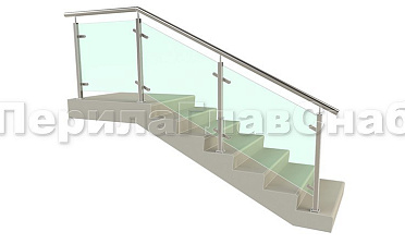 Ограждение лестницы с квадратными стойками и пластинчатыми стеклодержателями купить в Новосибирске