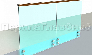 Ограждение с квадратным деревянным поручнем на точечном креплении купить в Новосибирске