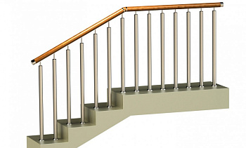 Ограждения с двумя стойками в каждую ступень с деревянным поручнем и без ригелей в Новосибирске. Готовые проекты ПерилаГлавСнаб