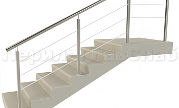 Ограждения из нержавейки. Заполнение из 3х тросиков. Квадратные стойки. в Новосибирске. Готовые проекты ПерилаГлавСнаб