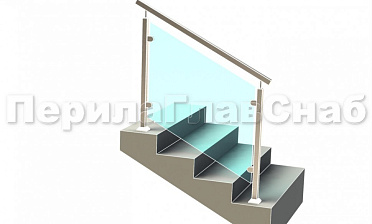 Ограждение лестницы с квадратным поручнем с зажимными стеклодержателями и квадратными стойками купить в Новосибирске