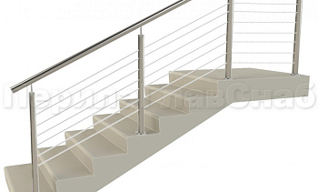 Ограждения из нержавейки. Заполнение из 7ми тросиков + декоративные наконечники в Новосибирске. Готовые проекты ПерилаГлавСнаб