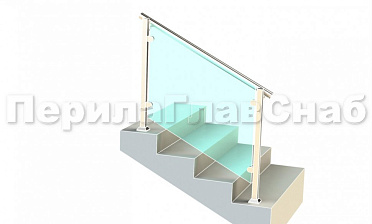 Ограждения для лестницы с поручнем на выносе с зажимными стеклодержателями и квадратными стойками купить в Новосибирске