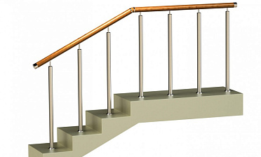 Ограждения со стойками в каждую ступень с круглым деревянным поручнем без ригелей купить в Новосибирске