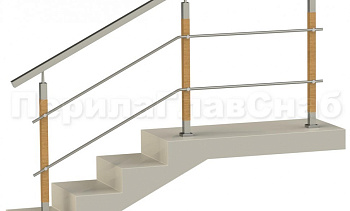 Два ригеля на держателях, квадратный поручень и квадратные деревянные стойки в Новосибирске. Готовые проекты ПерилаГлавСнаб