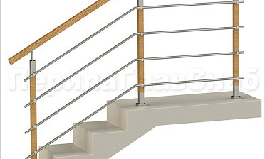 Четыре ригеля на держателях, квадратный деревянный поручень и стойки с деревянными вставками купить в Новосибирске