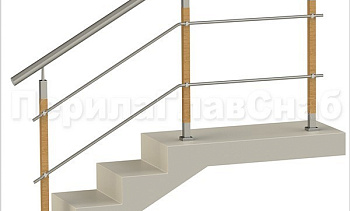 Два ригеля на держателях, круглый поручень и квадратные деревянные стойки в Новосибирске. Готовые проекты ПерилаГлавСнаб