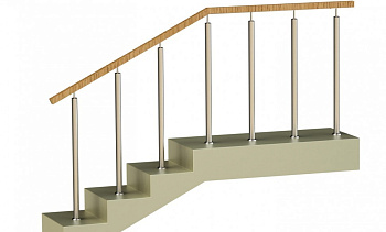 Ограждения со стойками в каждую ступень с квадратным деревянным поручнем без ригелей в Новосибирске. Готовые проекты ПерилаГлавСнаб