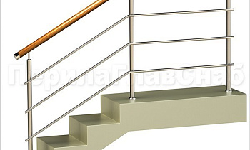 Три ригеля на сварке, круглый деревянный поручень и круглые стойки в Новосибирске. Готовые проекты ПерилаГлавСнаб