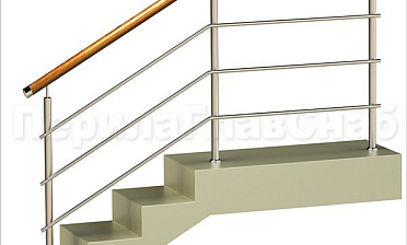 Три ригеля на сварке, круглый деревянный поручень и круглые стойки купить в Новосибирске