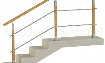 Два ригеля на держателях, квадратный деревянный поручень и квадратные деревянные стойки в Новосибирске. Готовые проекты ПерилаГлавСнаб