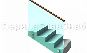 Ограждение с квадратным деревянным поручнем на точечном креплении на лестнице в Новосибирске. Готовые проекты ПерилаГлавСнаб