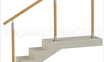 Нержавеющие ограждения без ригелей с квадратным деревянным поручнем и стойками с деревянными вставками в Новосибирске. Готовые проекты ПерилаГлавСнаб