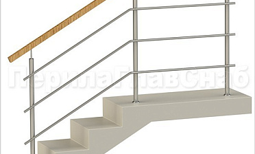 Три ригеля на сварке, квадратный деревянный поручень и круглые стойки купить в Новосибирске