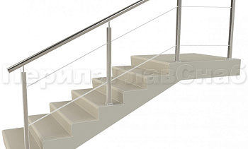 Ограждения из нержавейки. Заполнение из 2х тросиков. Квадратные стойки в Новосибирске. Готовые проекты ПерилаГлавСнаб