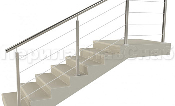 Ограждения из нержавейки. Заполнение из 4х тросиков. Квадратные стойки. в Новосибирске. Готовые проекты ПерилаГлавСнаб