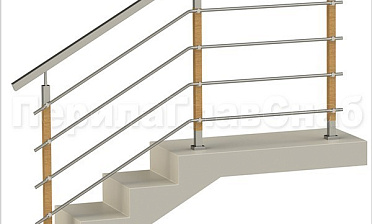 Четыре ригеля на держателях, квадратный поручень и стойки с деревянными вставками купить в Новосибирске