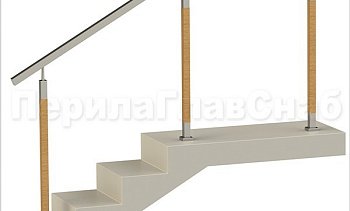 Нержавеющие ограждения без ригелей с квадратным поручнем и стойками с деревянными вставками в Новосибирске. Готовые проекты ПерилаГлавСнаб