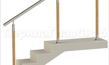 Нержавеющие ограждения без ригелей с квадратным поручнем и стойками с деревянными вставками купить в Новосибирске