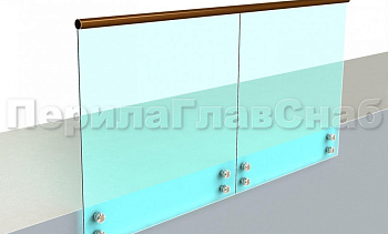 Ограждение с деревянным поручнем на точечном креплении в Новосибирске. Готовые проекты ПерилаГлавСнаб