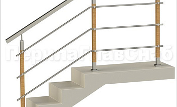 Три ригеля на держателях, квадратные поручень и деревянные стойки в Новосибирске. Готовые проекты ПерилаГлавСнаб