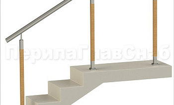Нержавеющие ограждения без ригелей с круглым поручнем и стойками с деревянными вставками в Новосибирске. Готовые проекты ПерилаГлавСнаб