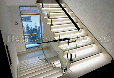 Стеклянные перила для маршевых лестниц купить в Новосибирске