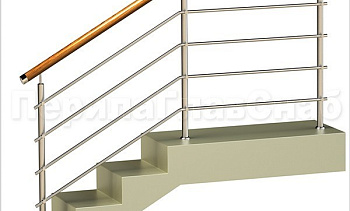 Четыре ригеля на держателях, круглый деревянный поручень и круглые стойки в Новосибирске. Готовые проекты ПерилаГлавСнаб