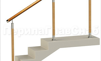 Нержавеющие ограждения без ригелей с круглым деревянным поручнем и стойками с деревянными вставками в Новосибирске. Готовые проекты ПерилаГлавСнаб